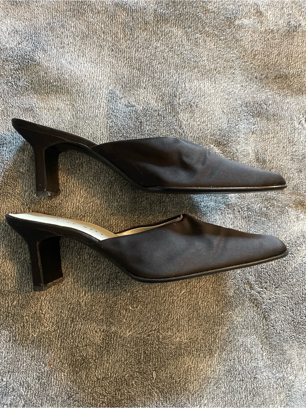 Nine West Black Square-Toe Slip-On Peau de Soie Mules